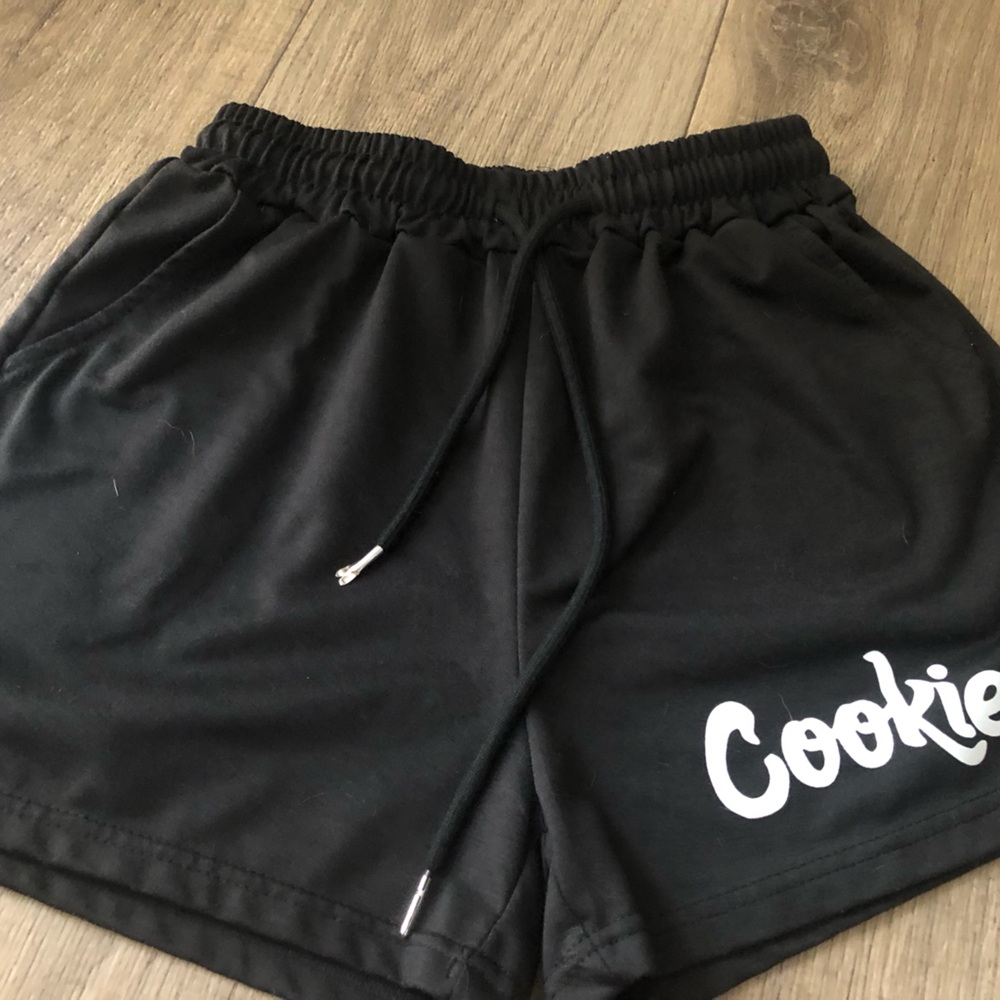Black Women's Drawstring Shorts with 'Cookie' Print